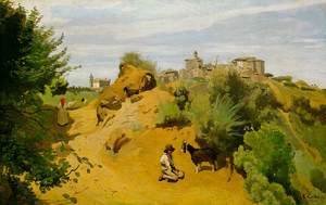 Jean-Baptiste-Camille Corot - Genzano - Goatherd and Village