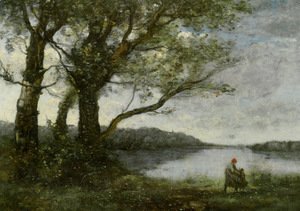 Jean-Baptiste-Camille Corot - Three Trees with a View of the Lake