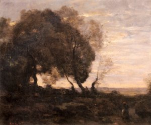 Arbres Tordus Sur Une Crete (Soleil Couchant)