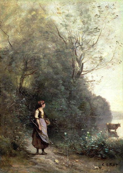 A Peasant Woman Grazing a Cow at the Edge of a Forest