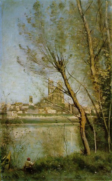 Mantes, View of the Cathedral and Town through the Trees, c.1865-70