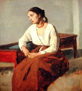 Seated Woman in Brown Skirt