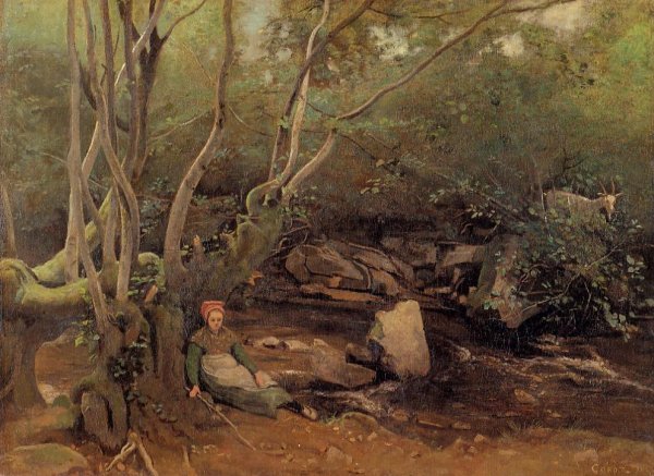 Lormes - Shepherdess Sitting under Trees beside a Stream