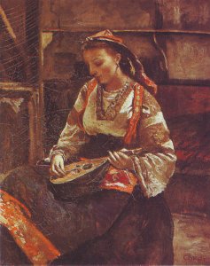 Italienne assise jouant de la mandoline