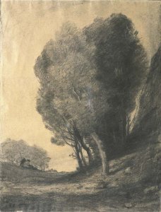 A landscape with figures by trees