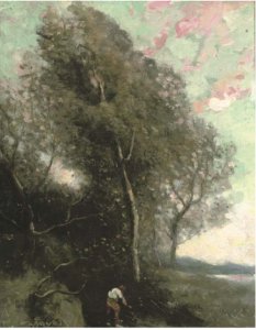 Figure in a wooded landscape