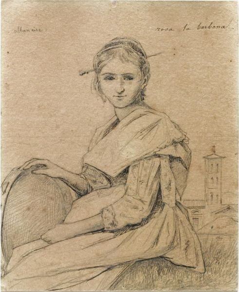 Portrait Of Rosa Holding A Tambourine, A Church In The Background